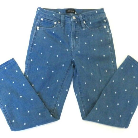 J Crew Jeans Vintage Straight Blue White Polka Dot Stretch Pants Women’s… - Picture 2 of 9